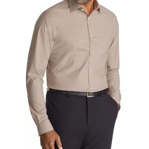 Michael Kors Men's Tan Checkered Dress Shirt